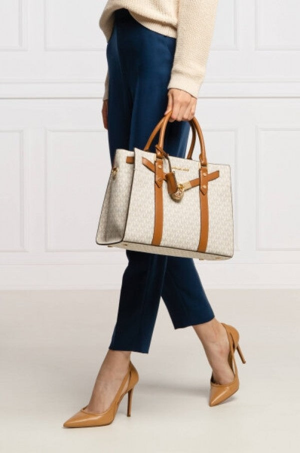 White mk nouveau hamilton large satchel bag with dust bag