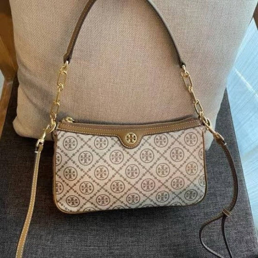 TORY BURCH T MONOGRAM JACQUARD SHOULDER BAG ADJUSTABLE STRAP WITH BOX