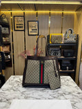 GUCCI CANVAS LEATHER TOTE BAG WITH POUCH