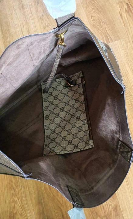 GUCCI CANVAS LEATHER TOTE BAG WITH POUCH