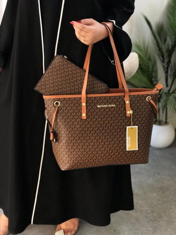 Michael Kors Jet Set Brown Travel Tote With Wallet