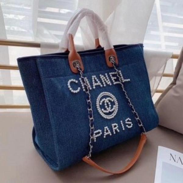 Chanel deauville pearl canvas tote bag black