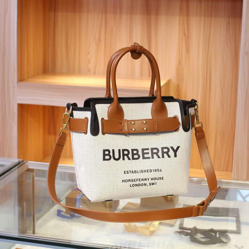 Burberry HorseFerry House Canvas Tote Bag With Dust bag Sling belt Pouch Card