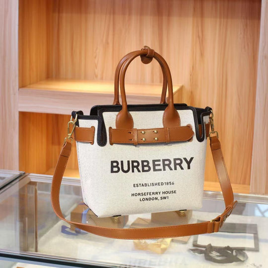 Burberry HorseFerry House Canvas Tote Bag With Dust bag Sling belt Pouch Card