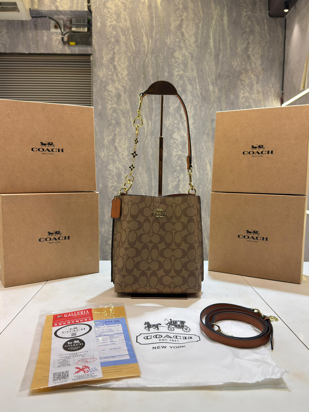 Coach mollie signature bucket bag with extra long sling and carry bag