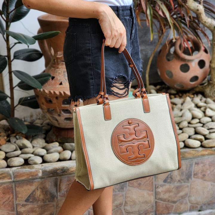 TORY BURCH ELLA CANVAS TOTE WITH DUST COVER PREMIUM QUALITY