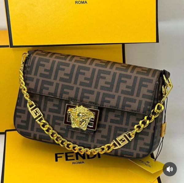 Fendi Baguette Jacquard FF fabric Bag Brown With box